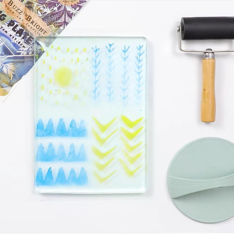 BuzzBright Gel Printing Plate kit, Complete Printmaking Set with 5”X7” Gelatin Plate, Brayer, Printmaking Paper, Acrylic Paint and Essential Tools for Mixed Media Art, Monoprinting, Card Making - Image 5